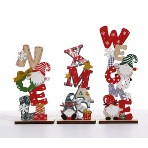 Lot de 3 décorations de Noël en bois avec gnomes et lettrage NOEL XMAS WELCOME