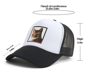 Guida alle taglie dettagliata per cappello trucker con stampa gatto e rete