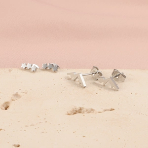 Boucles D'Oreilles Puces Sommet De Montagne Et Étoile Pour Femmes En Acier Inoxydable 304 Poli Miroir Bijoux Géométriques