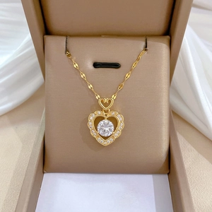 Heart Pendant Necklace Stainless Steel Copper Zircon Double Heart Luxury Clavicle Chain For Women