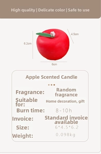Infografía con dimensiones y peso de la vela perfumada de manzana roja para regalo