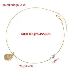 Golden teardrop pendant necklace with sparkling cubic zirconia on a dainty 455mm chain