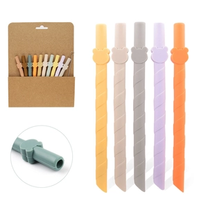 Reusable Silicone Straws Food Grade BPA Free Bear Head Spiral Design Washable Drinking Accessories For Kids Toddlers