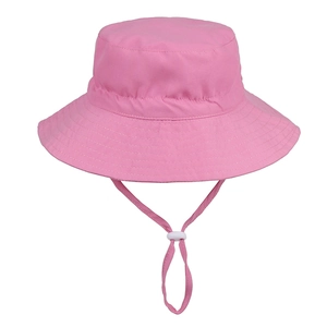 Pink kids sun hat with adjustable chin strap for outdoor beach wear and sun protection