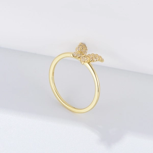 Elegant s925 sterling silver butterfly ring in gold finish with sparkling cubic zirconia