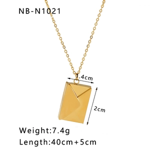 Detailed view of gold envelope locket necklace with 40cm chain and size specifications