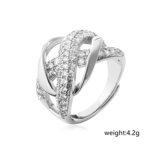 Detail of silver geometric multi-layer ring with pavé zircons weighing 4.2g