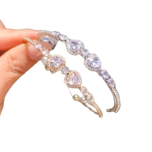 Sparkling zircon heart-shaped open cuff bracelets in gold and silver plating finish