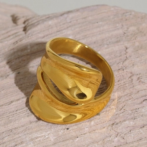 Modern 18k gold plated stainless steel ring with minimalist irregular chunky design