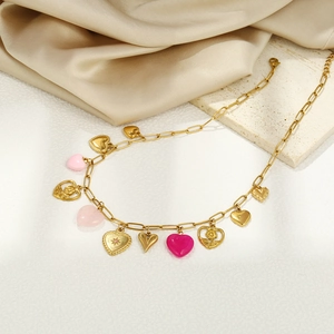 Collana in acciaio inossidabile placcata oro 18k con ciondoli colorati a forma di cuore