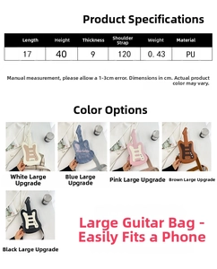 Detailed size specifications for the large guitar-shaped PU leather crossbody shoulder bag