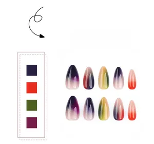 Macro detail of rainbow cat-eye almond press-on nails with colorful gradient finish