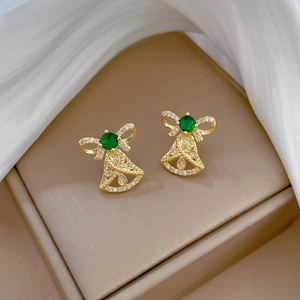 Luxurious bell jewelry set with green gemstone and micro-pave crystal bow details