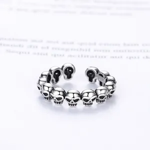 Punk vintage skull open ring in Thai silver style with antique finish for men and women