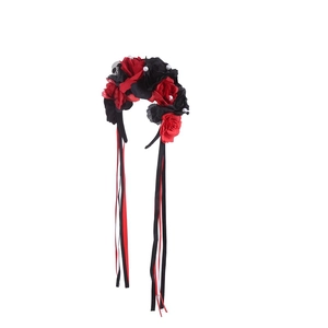 Gothic Rose Flower Headband Halloween Skull Artificial Pearl Decor Long Ribbon Party Costume Hair Accessory For Women