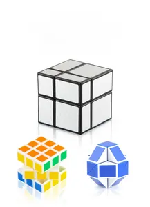 Silver mirror magic cube 3x3 puzzle with classic cube and twist snake toy set
