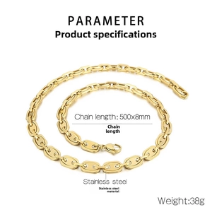 Detailansicht der 500x8mm goldenen Edelstahlkette mit Maßen und einem Gewicht von 38g