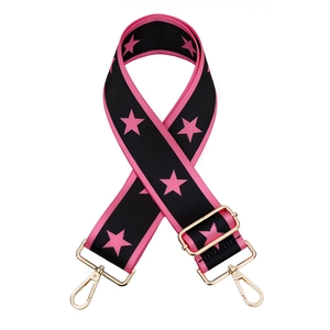 Adjustable wide shoulder strap with pink star pattern and golden metal buckles