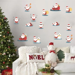 Christmas Wall Stickers PVC Santa Claus Polar Bear Decor For Living Room Bedroom Removable DIY Festive Decals