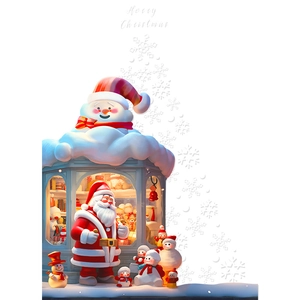 3D Christmas static window clings featuring Santa Claus, snowmen, and festive gift shop