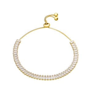 Elegant gold S925 silver bracelet with rectangular zircons and adjustable slider chain