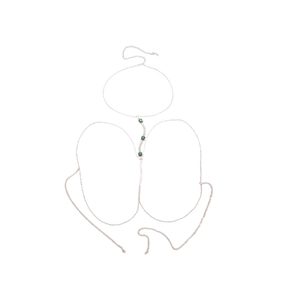 Silver crystal body chain with elegant green rhinestones for a luxury fashion jewelry look