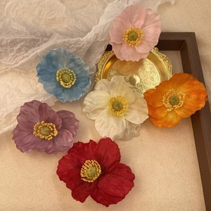 Realistic silk poppy hair clips in vibrant pink blue purple white orange and red colors