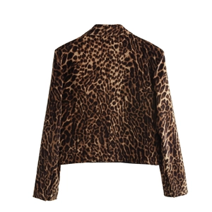 Detailed back view of a sexy leopard print blazer featuring soft fabric and tailored fit