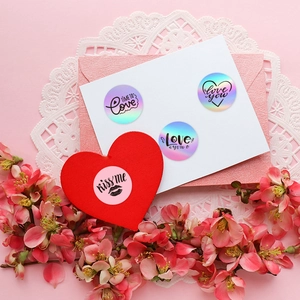 Valentine's Day Stickers Heart Lips Pattern Pink Laser Self Adhesive Round Labels For Gift Box Envelope Sealing Romantic