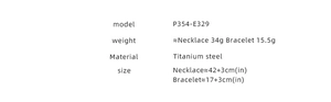 Detailed size and weight specifications for titanium steel necklace and bracelet set