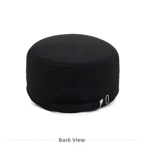 Back view of winter cadet cap featuring an adjustable metal buckle and warm wool fabric