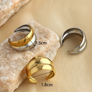 Polished stainless steel geometric layered C-shape earrings in gold and silver finish