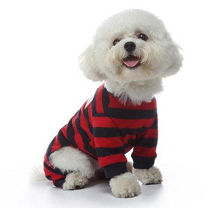 British style red and blue striped dog pajamas in soft cotton for small pets