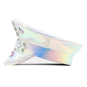 Cappello da capitano olografico con strass e gemme per festival e spettacoli
