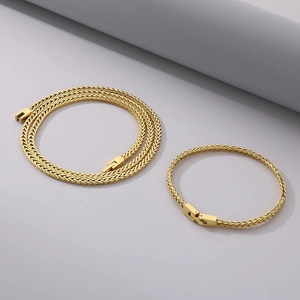 Punk Stainless Steel Keel Chain Necklace and Bracelet Silver Gold Black Electroplated Hip Hop Jewelry for Men