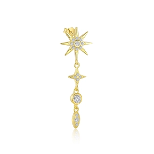 Macro shot of S925 sterling silver stamp on golden star and moon tassel earring