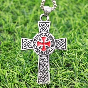 Knights Templar Cross Pendant Necklace Stainless Steel Vintage Red Enamel Religious Gothic Celtic Jewelry For Men