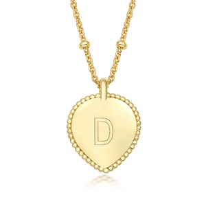 Minimalist S925 sterling silver heart-shaped necklace with letter D and gold finish