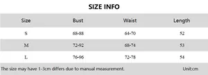 Size chart for V-neck halter top with detailed bust and waist measurements in centimeters