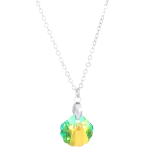 Summer shell crystal pendant necklace with gradient green to yellow faceted stone and silver chain
