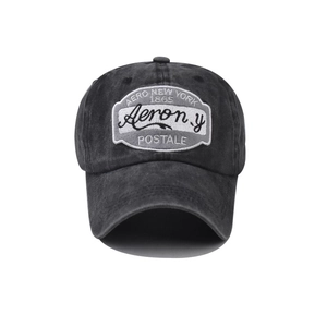 Vintage dark gray washed cotton baseball cap with Aero New York 1865 embroidery