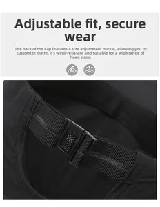 Detail of adjustable quick-dry baseball cap with matte plastic buckle and nylon texture