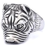 Detailed side view of vintage silver bulldog ring made of high quality stainless steel