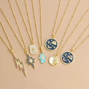 18k gold plated necklaces featuring lightning, star, and evil eye bohemian charms
