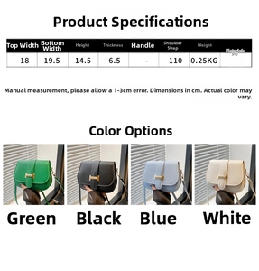 Detailed dimensions of minimalist flap crossbody bag with metal H-shaped buckle closure