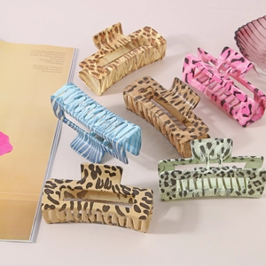 Set of six large 10.5cm leopard print hair claw clips in assorted matte colors