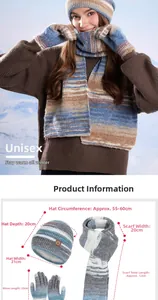Guide des tailles détaillé pour ensemble d'hiver avec bonnet écharpe et gants rayés