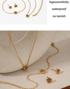 Waterproof and hypoallergenic gold rose pendant necklace and earrings set for women