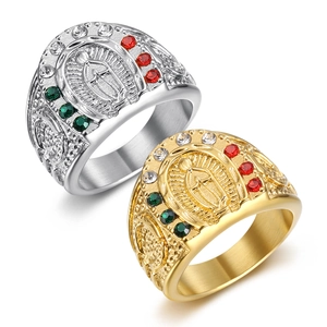 Hip Hop Men Stainless Steel Religious Ring Virgin Mary Signet Gold Silver Color Rhinestone Inlaid Gothic Punk Jewelry Gift