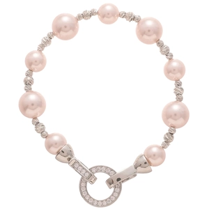 Bracelet de perles roses avec fermoir rond serti de zircons et perles en métal argenté facetté